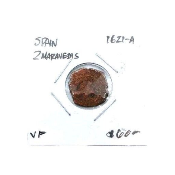 1621-Α Spain 2 Maravedis VF Pirate Cobb Colonial/Medieval Era Coin - Picture 1 of 4
